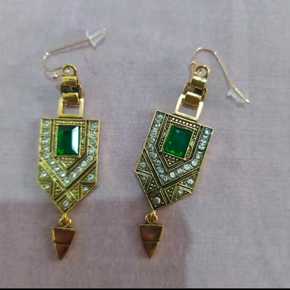 Marquis Ethnic Vintage Emerald Bronze Brushed Earrings - Picture 7 of 10